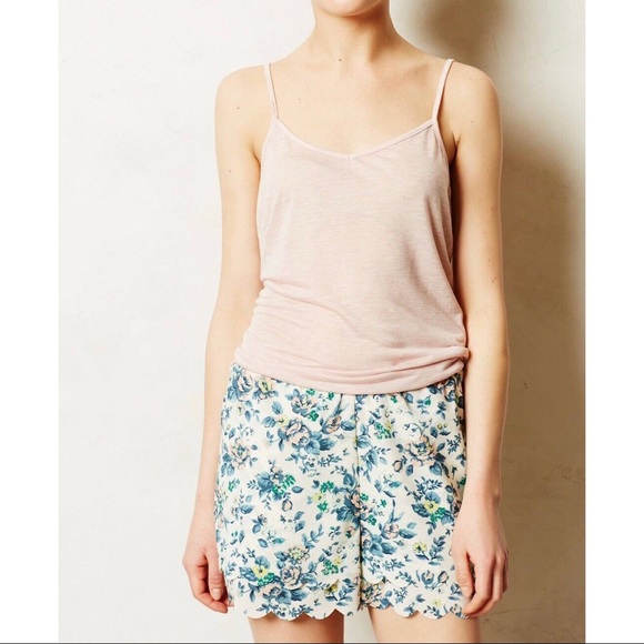 Anthropologie Pants - E BY ELOISE Floral Scalloped Hem Shorts Cream/Blue/Peach